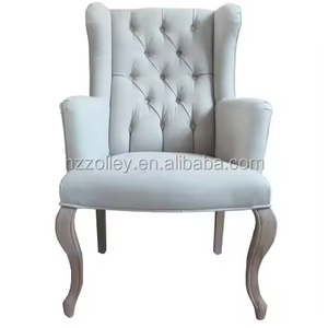 Hoge Vleugelrug Eetkamerstoel Stof Getufte Knoopstoel - Product Image 1