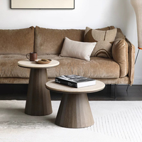 Table basse Guanmay personnalisée en travertin naturel avec base en bois Table d'appoint ronde blanche Table basse moderne
