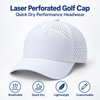 Casquette de baseball et de golf ajustable en coton respirant, broderie personnalisée, perforations laser, cinq panneaux, visière incurvée, pour sports et activités de plein air