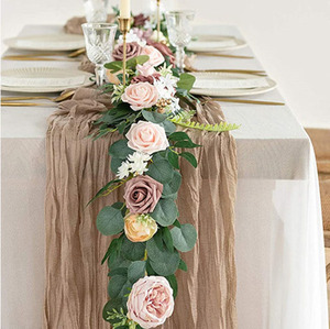 Taille personnalisée 400cm chemin de table de mariage 90 couleurs Jacquard tissé étamine gaze fromage tissu décoration - Product Image 6