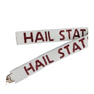Hail State Embossed PU <b>Lanyard</b> with Metal Hook Adjustable Fashionable White <b>Red</b> Text - Product Image 1