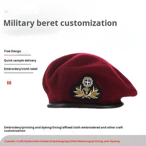 Vente en gros de béret en laine avec logo personnalisé béret réglable unisexe pour hommes insigne brodé tactique bérets pour militaires - Product Image 3