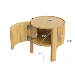 Modern <b>Round</b> Fluted <b>Side</b> <b>Table</b> with Storage for Living Room Rubber Solid Wood Soft-close Door Adjustable Height - Product Image 4