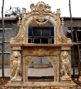 Chimenea <span class=keywords><strong>de</strong></span> León <span class=keywords><strong>de</strong></span> mármol beige chino, chimenea moderna europea envolvente - Product Image 2