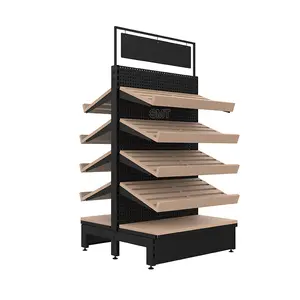 Supermarket Wood Grain Shelving For Sale Grocery Gondola Shelf merchandise display stand