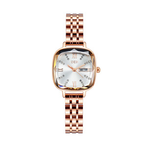 Montre haut de gamme pour femme, élégante, avec calendrier, en acier inoxydable, à quartz - Product Image 1