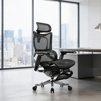 Chaise de bureau ergonomique contemporaine de luxe en maille, appui-tête réglable, base chromée, rotation pivotante, accoudoirs réglables en forme de U