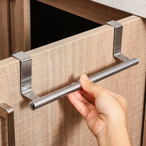 Barre de suspension pour porte d'armoire en acier inoxydable, sans perçage, pour cuisine et salle de bain, porte-serviettes amovible, accessoire de rangement - Product Image 1