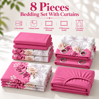 Großhandel 8-teiliges King-Size-Bettwäsche-Set mit Vorhängen, bedrucktes Mikrofaser-Bettlaken, Spannbettlaken und 4 Kissenbezügen