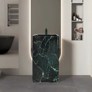 Lavabos <span class=keywords><strong>de</strong></span> Baño Personalizados, Lavamanos <span class=keywords><strong>de</strong></span> Mármol Verde Rectangular con Pedestal, <span class=keywords><strong>Lavabo</strong></span> <span class=keywords><strong>de</strong></span> Mármol para Baños <span class=keywords><strong>de</strong></span> Hoteles Modernos y Villas - Product Image 1