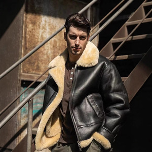 Chaqueta Clásica de Invierno para Hombre, Estilo Bomber, Talla Grande, Cuero Genuino de Piel de Oveja, Forro de Lana Natural, Estilo <span class=keywords><strong>Piloto</strong></span> - Product Image 1