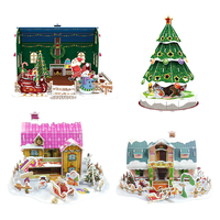 Puzzle 3D Natal Berbagai Gaya Rumah Pohon Kincir Ria Mainan Kerajinan Anak DIY Model Rakitan Dekorasi Meja Natal Rumah