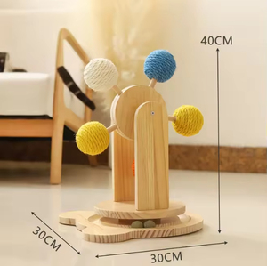 Nuevo Diseño, Rueda de la Fortuna Giratoria con 5 Bolas de Sisal Coloridas, Base Giratoria de Madera Maciza, Juguete Rascador Interactivo para Gatos - Product Image 4