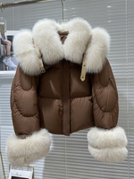 Veste matelassée JANVENY avec col en fourrure de renard naturelle, nouvelle collection hiver, vêtements pour femmes, manteau ample en duvet de canard blanc, parka en fourrure véritable