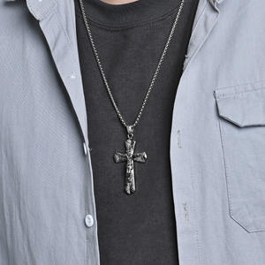 <b>Cross</b> Titanium Steel Necklace Men's Hip Hop Fashion Pendant Stainless Steel <b>Cross</b> Shape K PT629 - Product Image 2