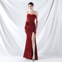 31937-S # Court Fishbone Vest Tight Waist Hand-order Autruche Plush Bottom Beaded Fat Lady Dress Plus Size Dress Super Size