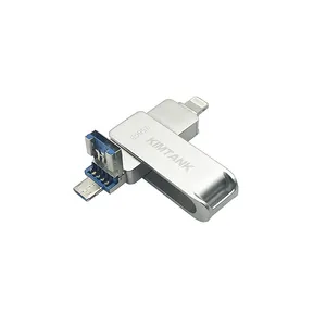 Stik memori USB 3.0 3 dalam 1, Flash Drive logam USB rotasi 3 dalam 1 32gb 64gb 128gb 256gb 512gb untuk Iphone PC