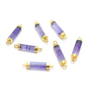Conector de Latón con Forma de Tubo de Amatista de 24 a 26 mm, Chapado en Oro con Argolla, Accesorios y Componentes para Joyería - Product Image 1