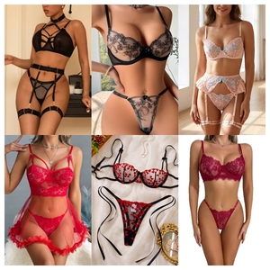Ensemble de Lingerie Femme en Dentelle avec Soutien-Gorge à Armatures, String, Porte-Jarretelles, Motif Floral, Transparent, Évidé, Sexy, Style Bodysuit - Grande Vente - Product Image 5