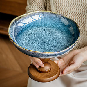 Plato de Frutas de Madera Retro de Lujo, de Alta Gama, con Patas Altas, Bandeja de Cerámica para Aperitivos, Plato para Frutas - Product Image 6