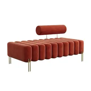 New arrival gold metal legs beige velvet lounge sofa channel shape design ottoman lounge sofa for event wedding furniture