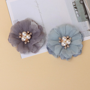 Fabric Decorative Flowers 10 Cm Pearl Center Hair <b>Accessories</b> For <b>Wedding</b> And DIY Crafting - Product Image 4