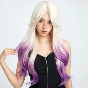 ベストセラー28インチ紫と白のブレンド合成ウィッグ女性ウィッグ前髪付き