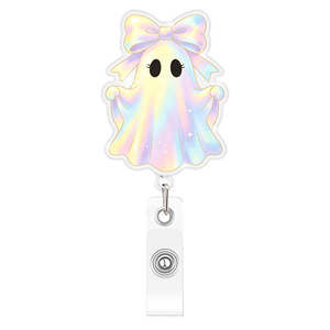 Porte-badge rétractable en acrylique motif fantôme dégradé pour Halloween, porte-carte d'identité, clip pour badge d'infirmière, accessoire - Product Image 3