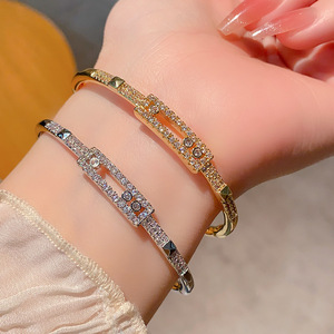 Bracelet de mode en or blanc micro-serti de zircons, bijoux de fête pour femme, design empilable - Product Image 3