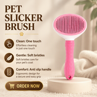 Brosse à poils pour animaux de compagnie auto-nettoyante, mignonne, de style dessin animé, avec système d'élimination des poils en un clic, pour chiens, poils fins en plastique