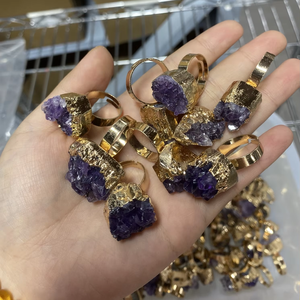 خواتم حجر الجمشت الطبيعي بالجملة ، خاتم عنقودي ، هدية كريستال خام ، جوهرة ، مجوهرات ، حلقة قابلة للتعديل ، ديكور الفم - Product Image 1