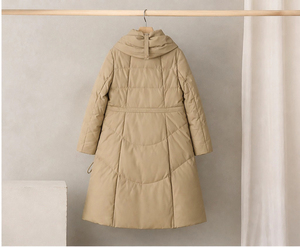 Nouveau manteau en cuir à col haut pour femmes, veste <span class=keywords><strong>longue</strong></span> cintrée à la taille pour le temps froid - Product Image 3