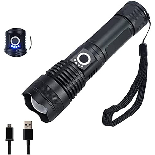 Custom Logo Rechargeable Tactical Flashlight P50 Led Flashlight 5000 Meter Waterproof Led USB Rechargeable Flashlight