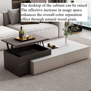 Tavolino da Salotto con Piano Sollevabile, Design Moderno, Rettangolare <span class=keywords><strong>Bianco</strong></span> con Piano <span class=keywords><strong>in</strong></span> <span class=keywords><strong>Legno</strong></span> Effetto Roccia, Tavolo Centrale con Vano Contenitore, Arredamento Minimalista per la Casa - Product Image 2
