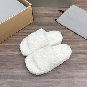 2026 Trending Famous Designers Women Platform Slippers Furry <b>Slide</b> with Embroidery Top Quality Warm Shoes - Product Image 1