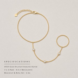 Pulsera <span class=keywords><strong>de</strong></span> mano chapada en <span class=keywords><strong>oro</strong></span> S925 con moissanita al por mayor, 3 piedras redondas engastadas, cadena satélite, regalo para <span class=keywords><strong>mujer</strong></span> - Product Image 6