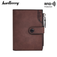 Dompet Pria Kulit PU Tipis Model Trifold dengan Resleting dan Kancing, Grosir