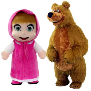 Costume de mascotte marron géant gonflable Masha et l'ours pour adulte robe à fourrure costumes de Cosplay gonflables Masha princesse et ours