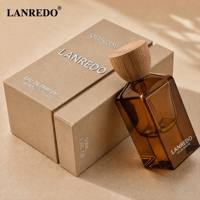 Botella de Perfume de Vidrio Ámbar Cuadrada Premium con Base Pesada, 30ml 50ml 100ml, Botella de Perfume Recargable Estética con Tapa de Madera y Caja