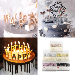 Happy Birthday Letter Candles Gold Champagne Silver Paraffin Party Cake Decor Birthday Occasion - Product Image 5