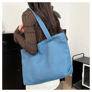 <b>Large</b> Capacity Denim Shoulder Bag with Simple Art <b>Fan</b> Design Going Out and Work Tote Basket Bag Made of Canvas - Product Image 3