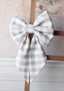 Grande couronne de Noël en gingham beige naturel avec nœud suspendu, taille personnalisée, en tissu de lin doux, décoration de porte d'entrée style ferme - Product Image 6