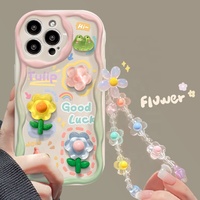 Coréen 3D Ours Accrocher Téléphone Chaîne Lanière Clair Étui Souple Pour iPhone 16 15 14 Pro Max 11 13 12 Mini XR SE Mignon Fleur Couverture