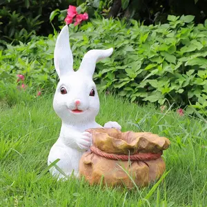 Outdoor Garden Landscape Decoration Supplier Easter Bunny Ornaments Cartoon Animal Flower Pot Resin Craft Rabbit Flower Pot