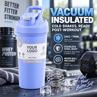 Gourde isotherme shaker en acier inoxydable sans BPA, mélangeur de protéines isolé pour la salle de sport, les activités de plein air et les voyages, 24 oz