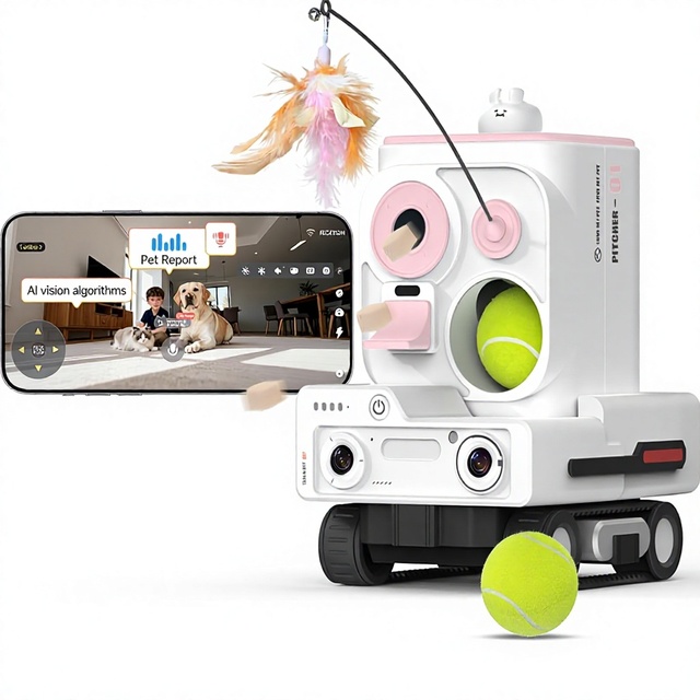 PICKFUN Pmate AI Pet Camera Robot Companion for Dogs/Cats 2K Resolution 2-way Audio Night Vision Auto Feeding Auto Charging
