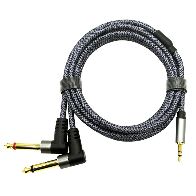 Jack 3.5mm to 6.35mm Adapter Audio Cable Stereo Male to 90 Degree Dual 1/4 Mono TS Male Right Angle Y Audio Cable for iPhone