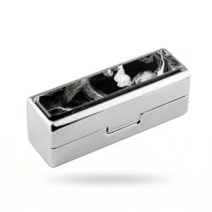 Rectangle Lipstick Case With <b>Mirror</b> Acetate <b>Panel</b> Metal Body Velvet Lining Travel Makeup Organizer - Product Image 1