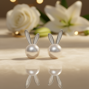 E3702 Orecchini a Perno in Oro Bianco con Perle Finte a Forma Rotonda, Stile Carino per Uso Quotidiano Femminile - Product Image 2