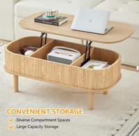 Table basse ovale moderne avec plateau relevable et rangement, en bois cannelé, mobilier de salon, vente en gros pour appartement et hôtel